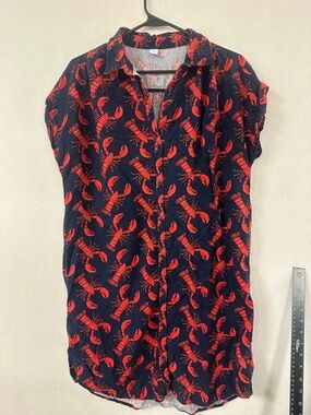 Old Navy Women’s Linen Blend Lobster Dress Sz L Preppy Nautical Coastal Quirky